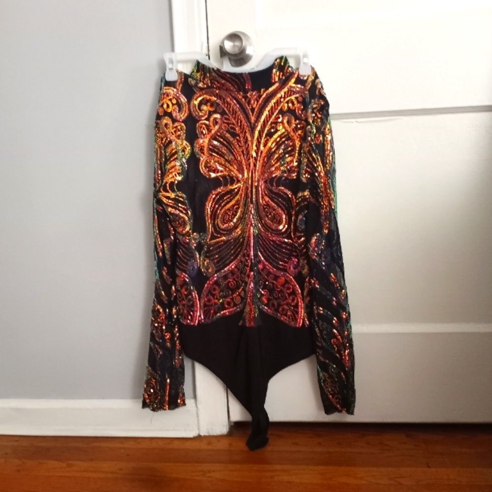 Multi color sequence casual body suit blouse